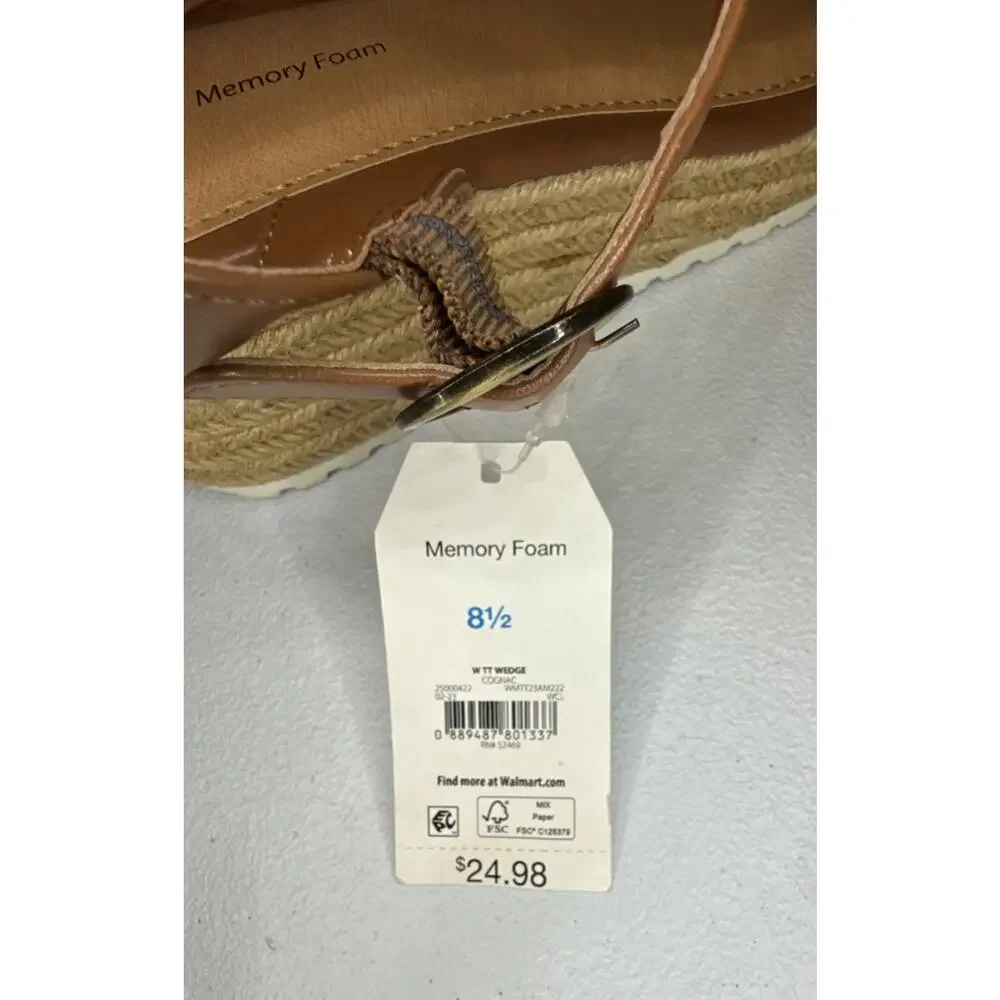 Time and Tru Women's Braided Wedge Sandals, Cognac Size 8.5